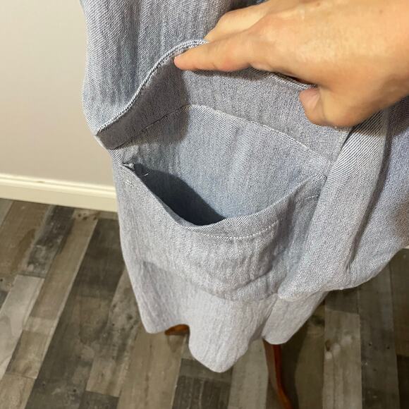 Zara Linen Duster Trench Coat Jacket Button Front Pockets Blue White Women’s S - Picture 11 of 16